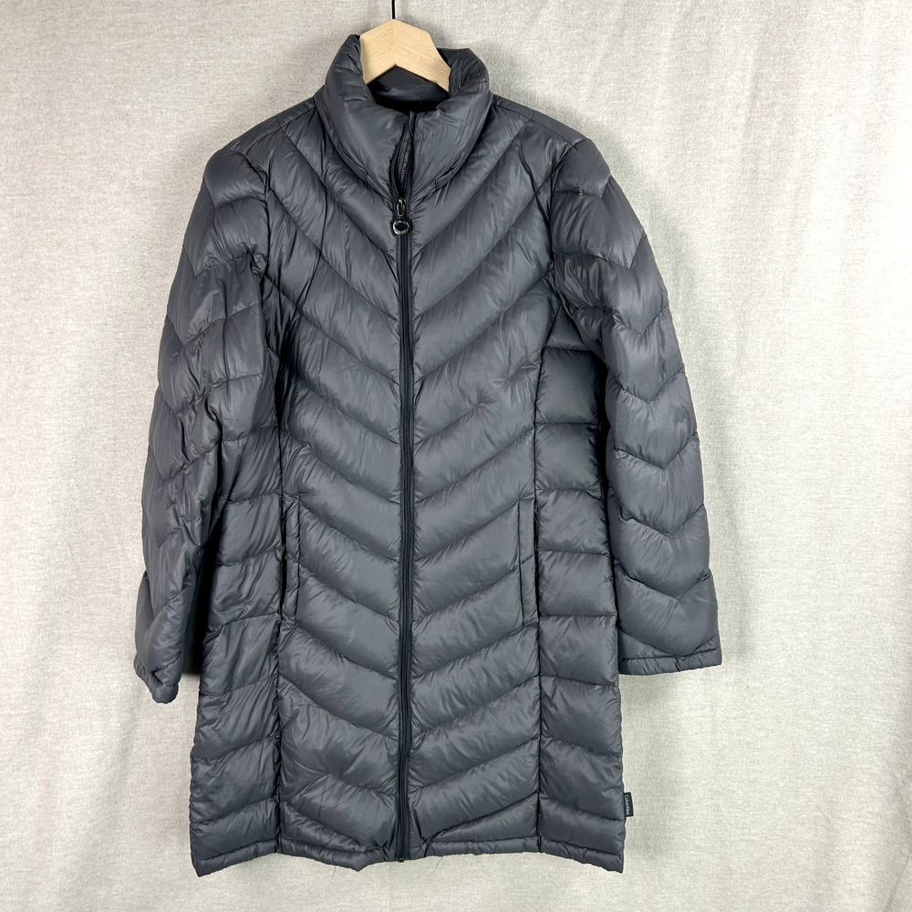 Calvin Klein Womens Down Packable Puffer Coat Size M Gray Quilted Long Jacket